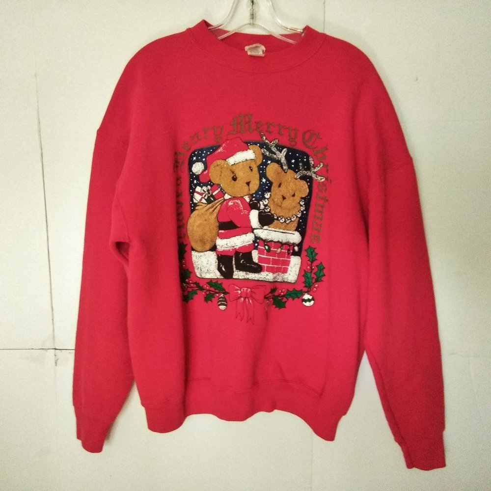 Vintage Holiday Teddy Bear Santa Sweatshirt
